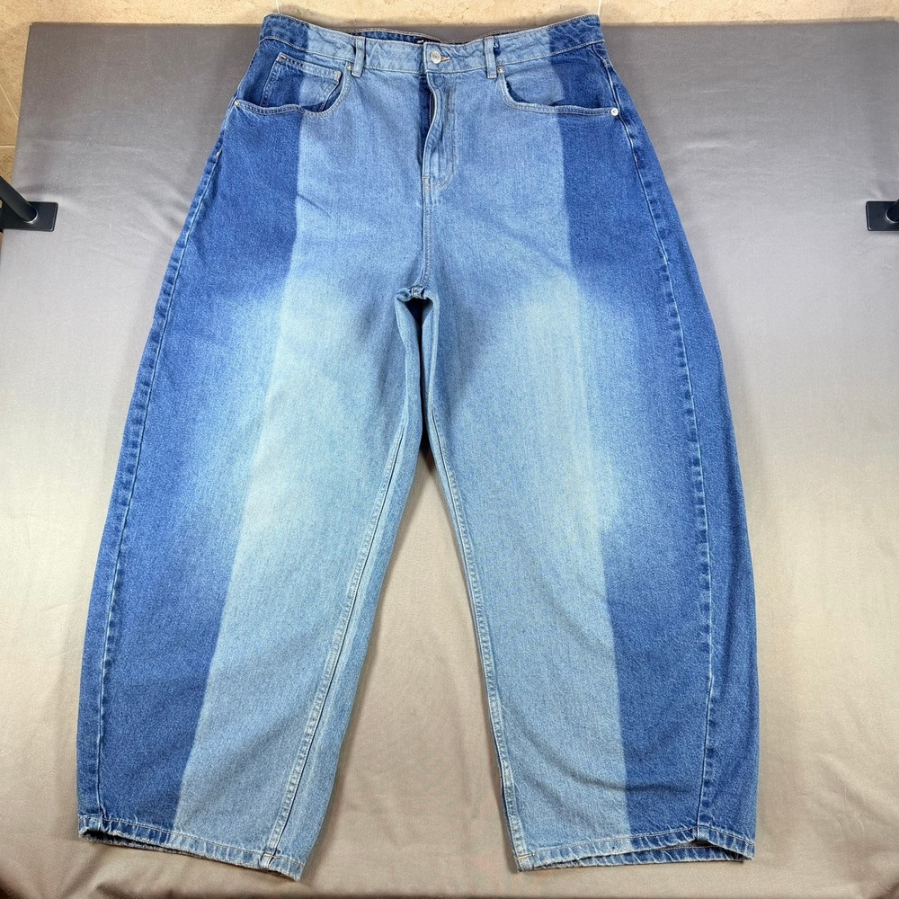 ASOS DESIGN Panelled Wide Leg Jeans Womens 14 Blue Two Tone Streetwear Casual - Picture 2 of 8